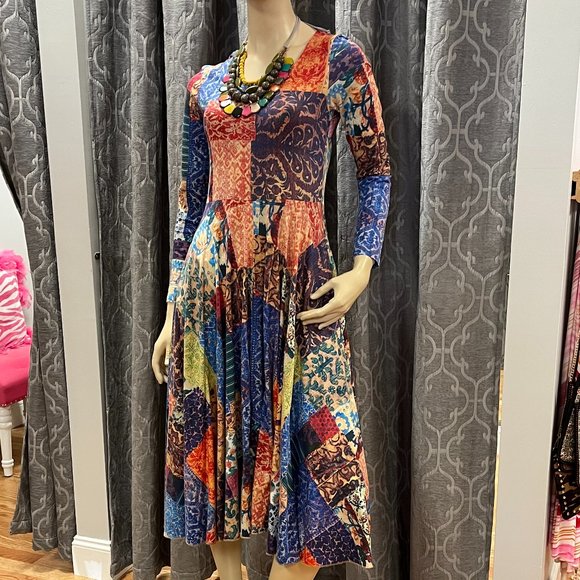 EUC XS Peruvian Connection Patchwork Midi Dress - Picture 1 of 3